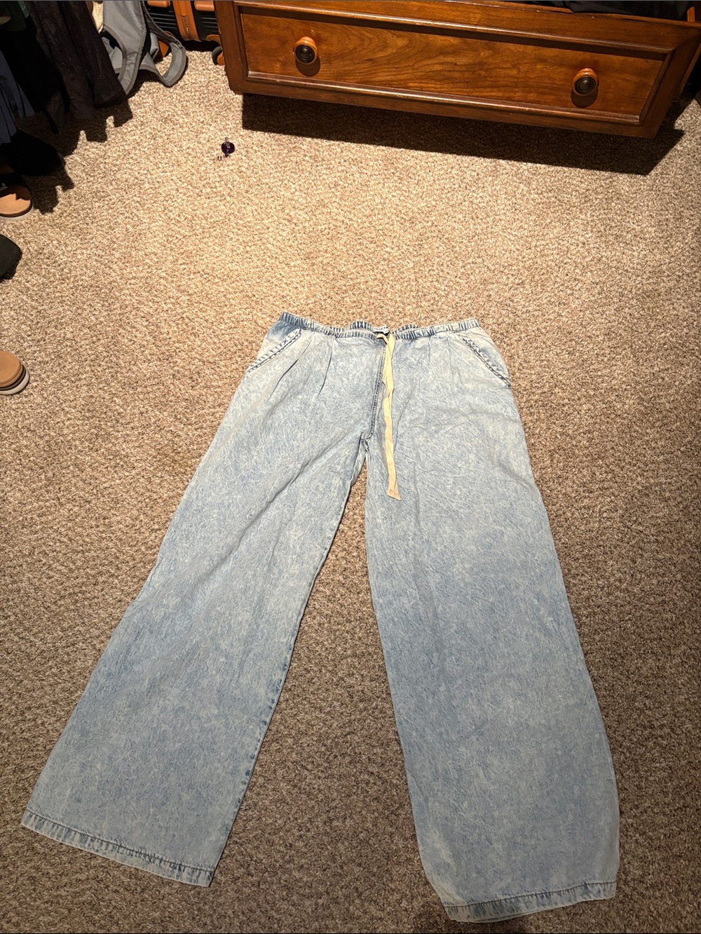 Fashion Nova Light Wash Wide-Leg Jeans with Drawstring
